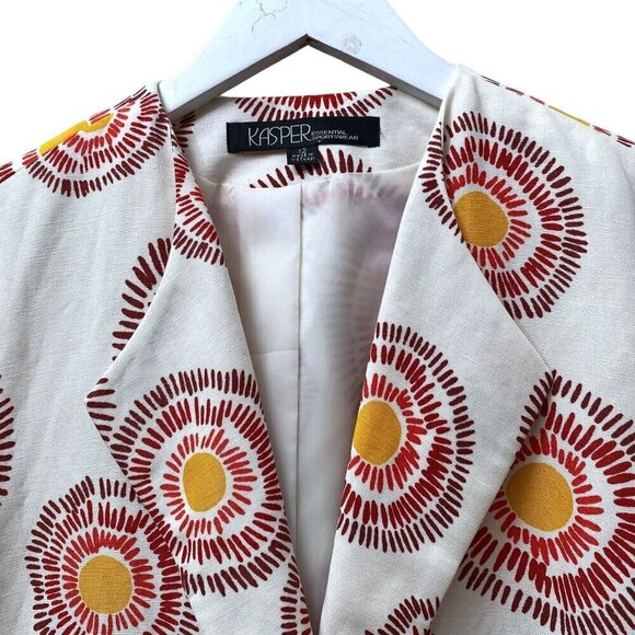 KASPER Linen Blend Blazer Size 12 Starburst Print 3/4 Sleeve Womens Jacket - Picture 5 of 7